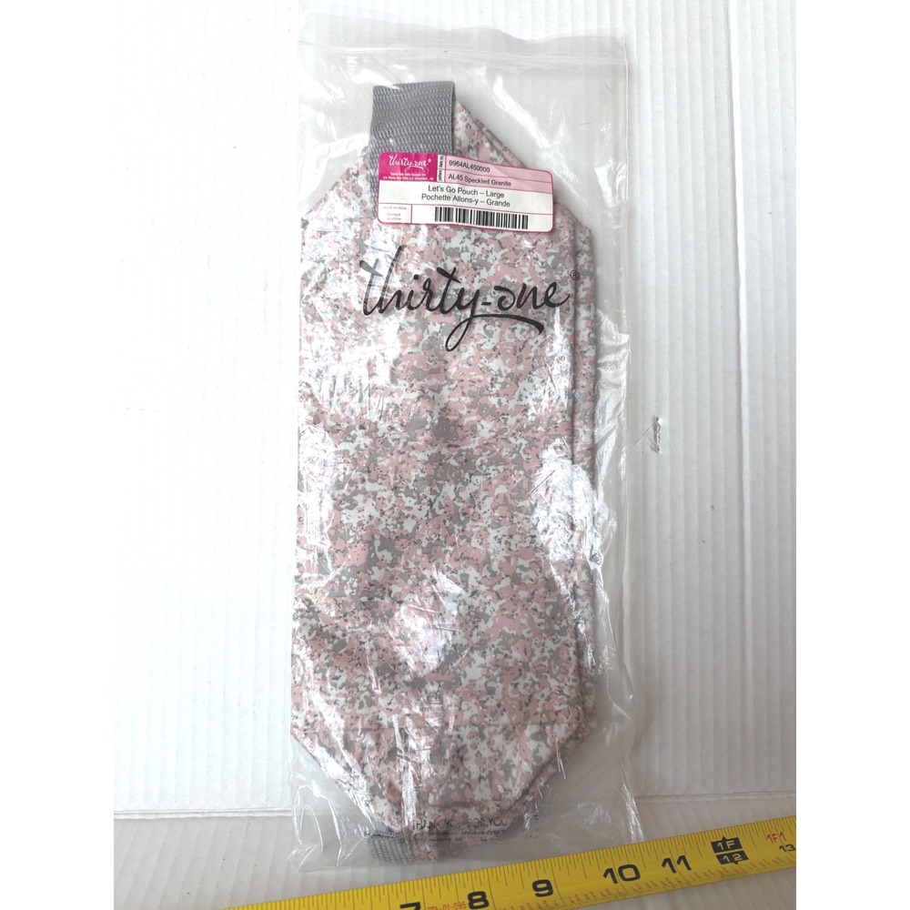 Thirty-One Let's Go Pouch Large Speckled Granite Pink Grey 9964 Travel Bag NIP